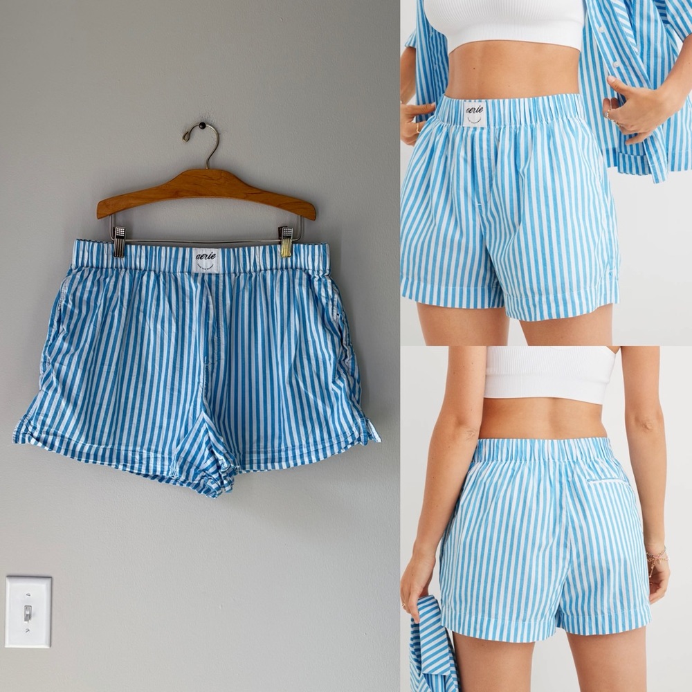 aerie Blue and White Striped Relaxed Shorts